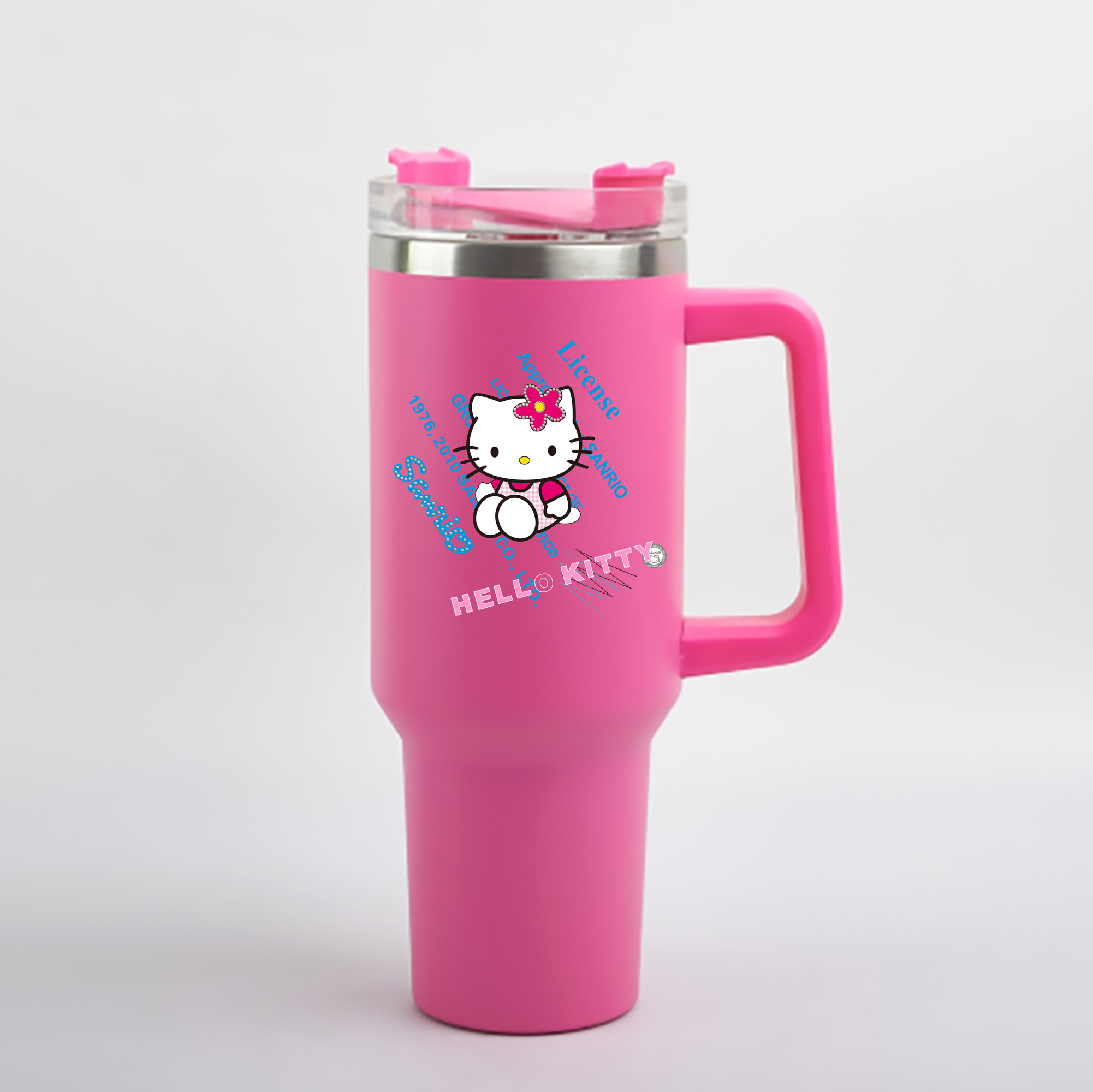 （画像用） Hello Kitty ハローキティ 1200mL車用タンブラー - クリスタルステッカー（プラスチックストロー付き）